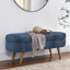 Banc de rangement ovale avec repose-pieds en bois d'hévéa, ton bleu foncé (43,5 po x 16 po x 16 po)