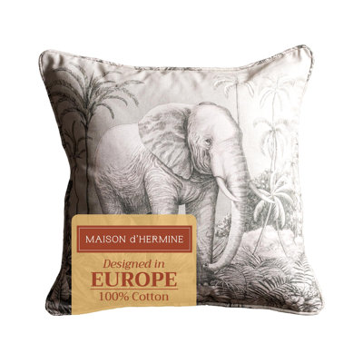 Maison d'Hermine Savana Jouy - Green (Elephant) 100% Cotton Decorative Pillow cover - 18" x 18" - Pack of 1