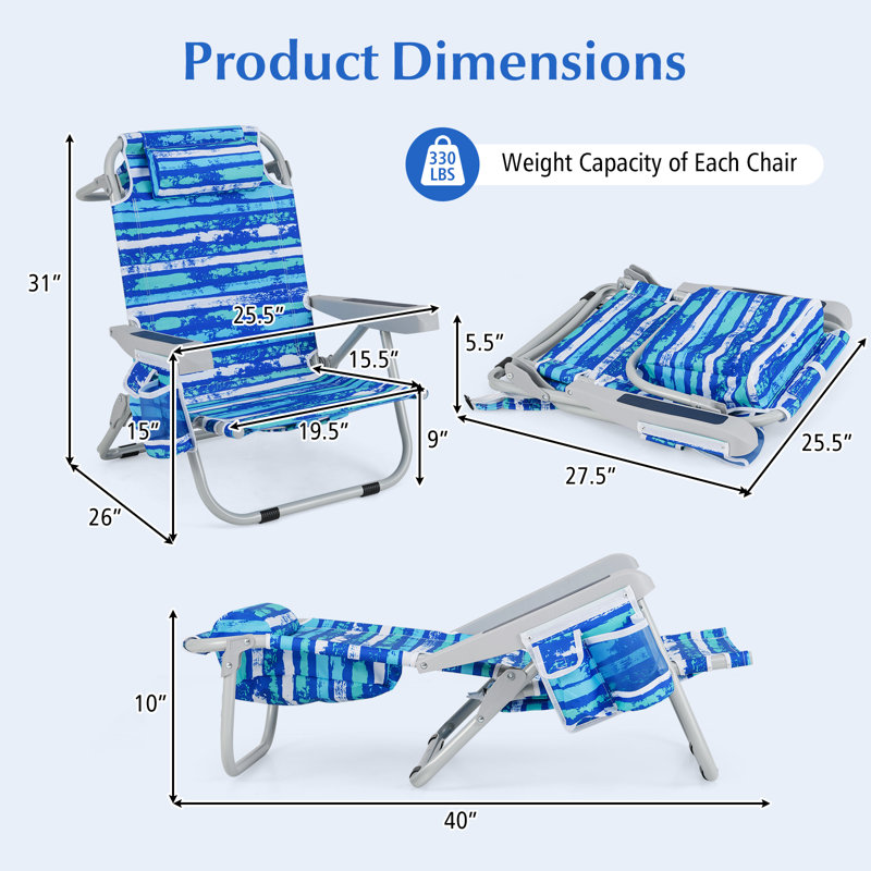 Aluminum Lightweight Portable Folding Beach Chair With Headrest And Cup Holder, Navy