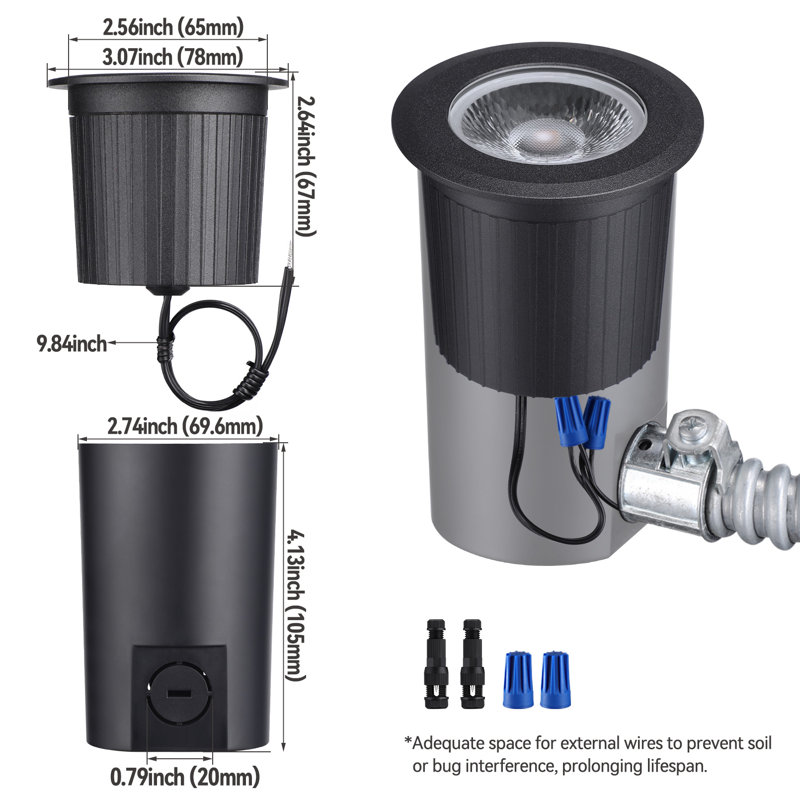 7W basse tension 5Cct a conduit des lumières de puits creusées dans le sol, lumières de paysage enterrées extérieures, noir