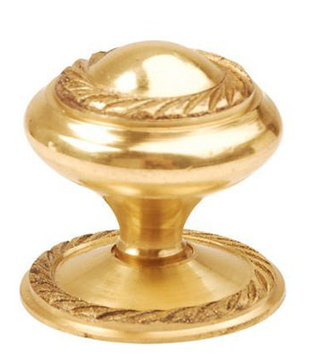  1 Pair Georgian Cupboard Knob in Polished Brass Finish, Kitchen Cabinet Drawer Round Pull Handle - 25mm