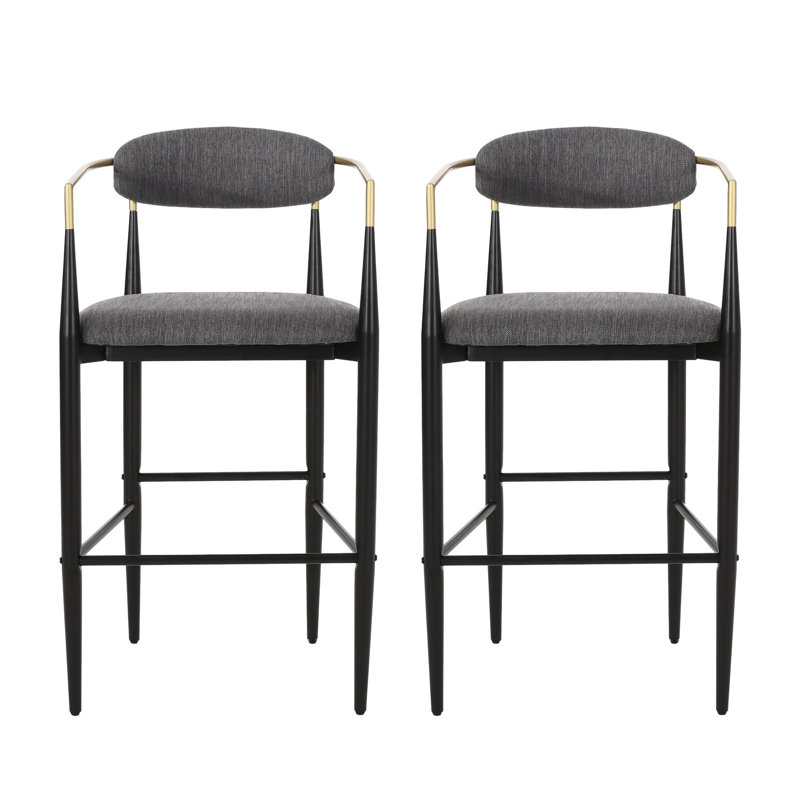 Moderne (2) - siège en tissu gris, structure en fer, accents, noir élégant, hauteur de 42 po, 2 tabourets de bar avec revêtement, structure et base noire, bioluminescent