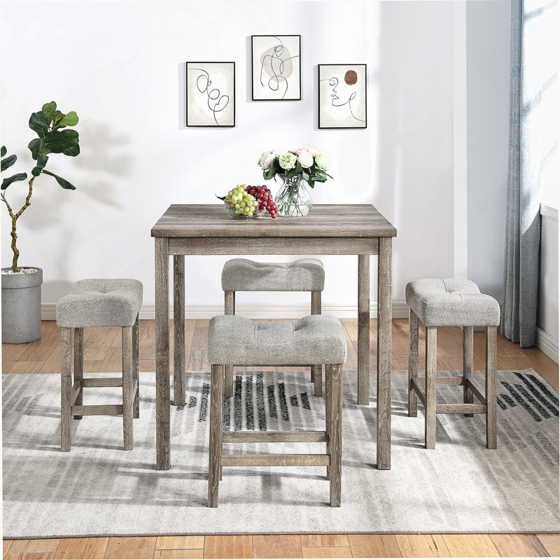 Industrial Style 5 Piece Dining And Bar Table Set With Chairs, Suitable For Living Room, Dining Room And Game Room, Brown
