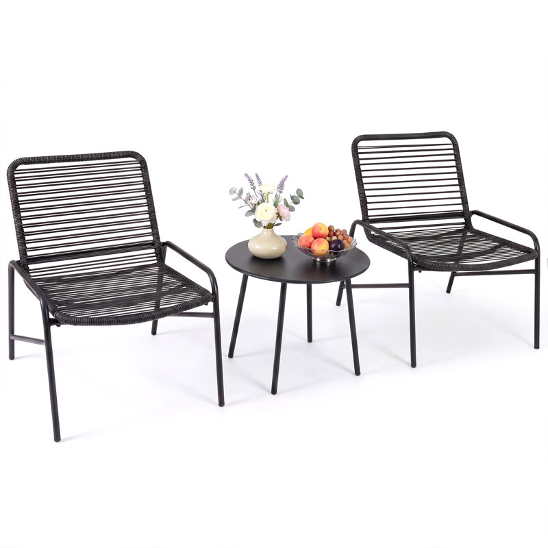 3 Piece Patio Bistro Set Rattan Chairs with Side Table