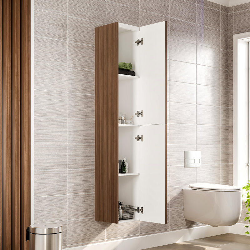Hokku Designs Honia 12 In. W X 10 In. D Wall-Mounted Linen Cabinet, Walnut