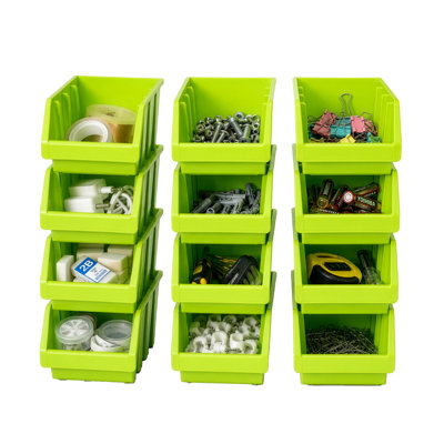 12 Stackable Easy-Access Plastic Storage Organizer Basket, Green