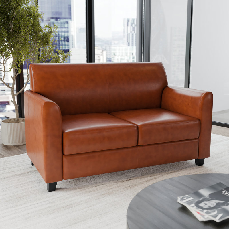 Hercules LeatherSoft Loveseat with Clean Line Stitched Frame, Cognac, Black