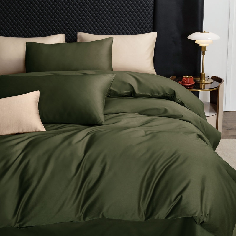 Ensemble de housse de couette MooMee, Housse de couette pour très grand lit et 2 taies , Vert olive