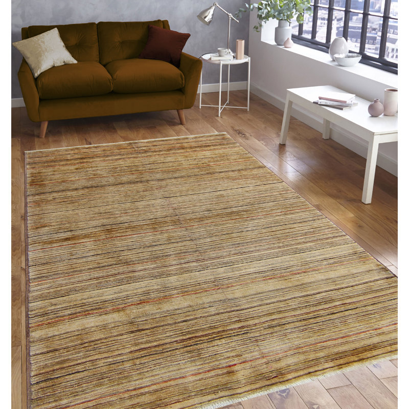 Tapis fin fait à la main Chobi Skarly - brun - doré, 4 pi 0 po x 5 pi 10 po