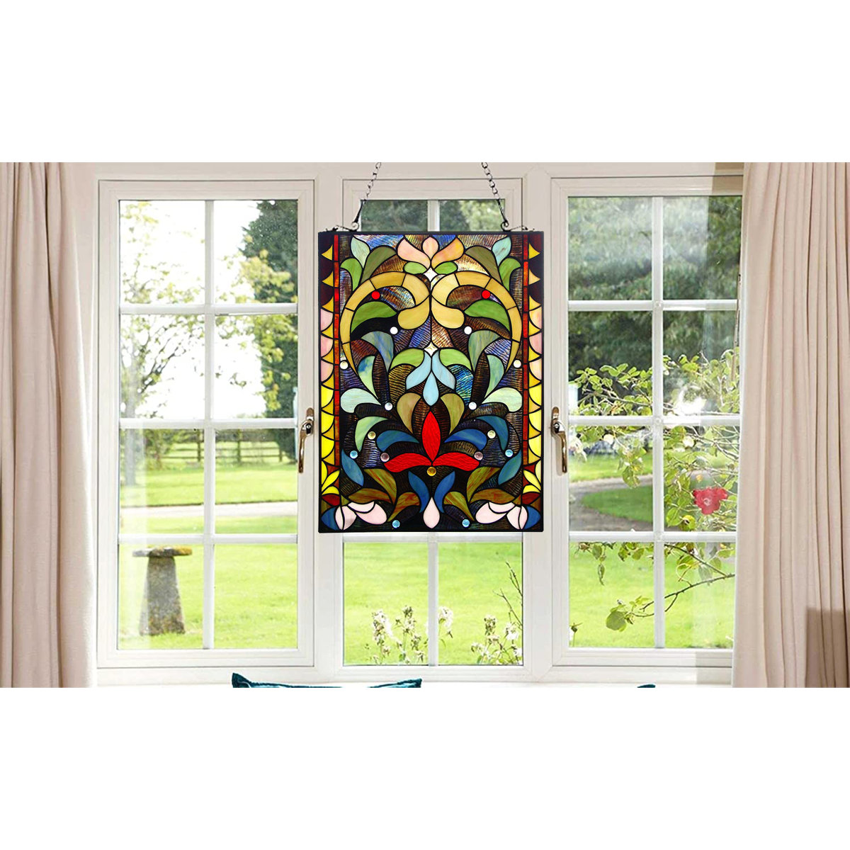 Fine Art Lighting Stained Glass Floral Window Panel | Wayfair
