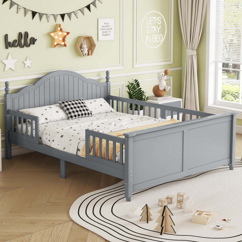 Lit plateforme en bois avec tête et pied de lit, Gris, Complète