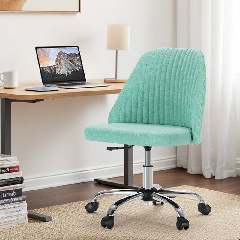 Mercier Upholstered Armless Task Chair, Home Adjustable Swivel Makeup Chair, Green