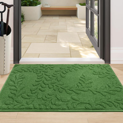 Dirt Trapper Door Mats 24”X36”, Non-Slip TPR Backing Dog Doormat, Super Absorbent Welcome Mat For Front Door, Mud Shoes & Paws, Washable Entry Rugs, Green