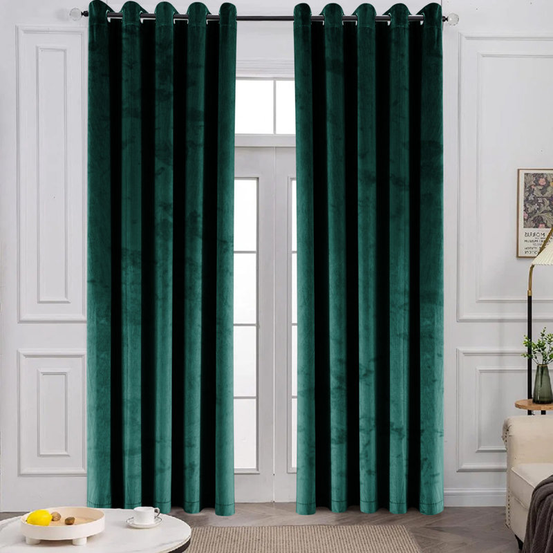 Pownal Crushed Velvet Eyelet Sheer Living Room Curtains, 	Green Emerald, 168 x 183cm