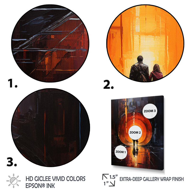 Couple dans un tunnel, reflet urbain sur toile, H 32 po x l 24 po x P 1 po, Cadre flottant noir