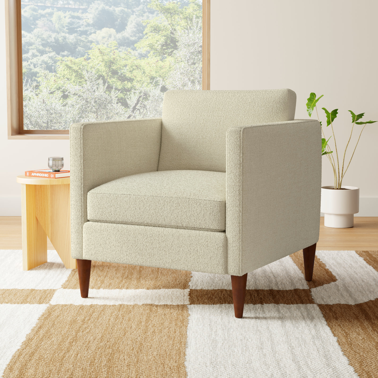 Clifford Upholstered Armchair, Davis Pearl Performance Bouclé