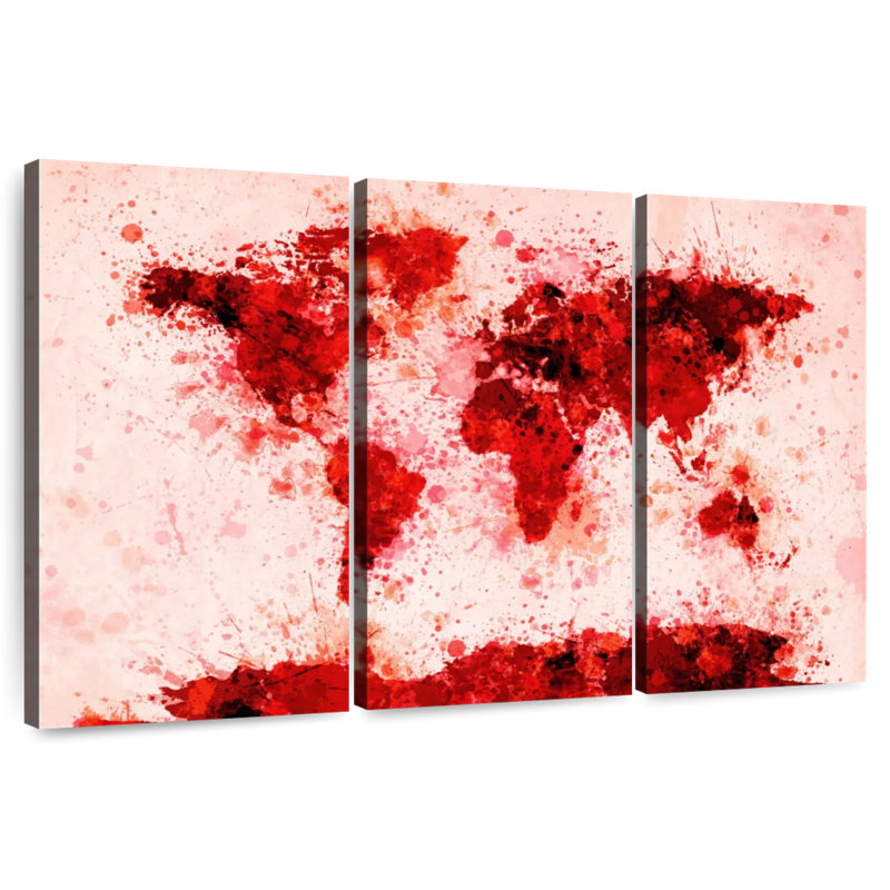 Aliaz World Map Paint Splashes Red, 32" H x 50" W