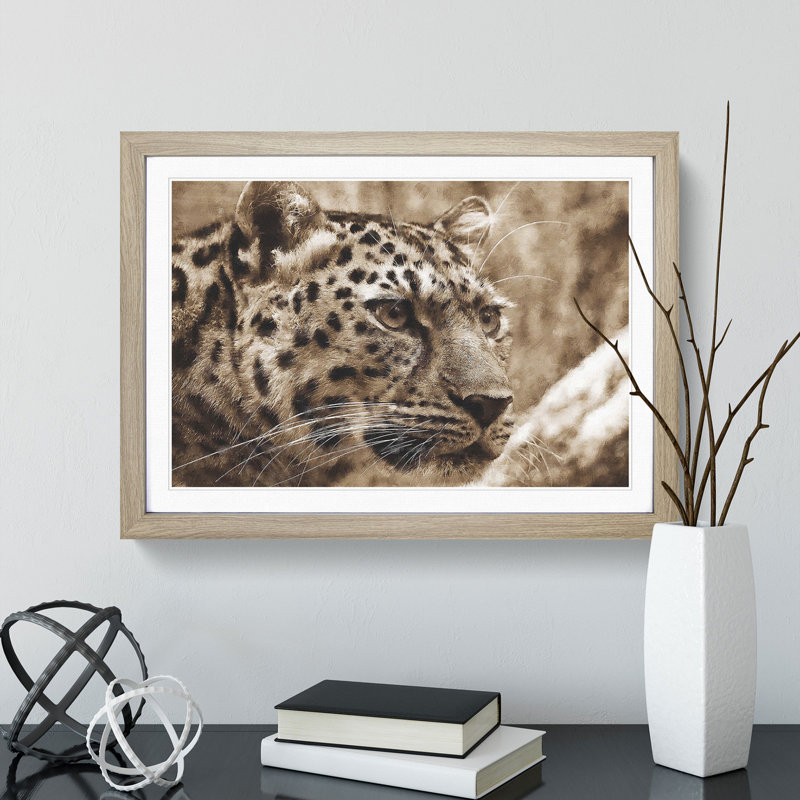 Leopard Vol.3 - Picture Frame Painting, 27cm H x 36cm W x 2cm D, Oak Framed