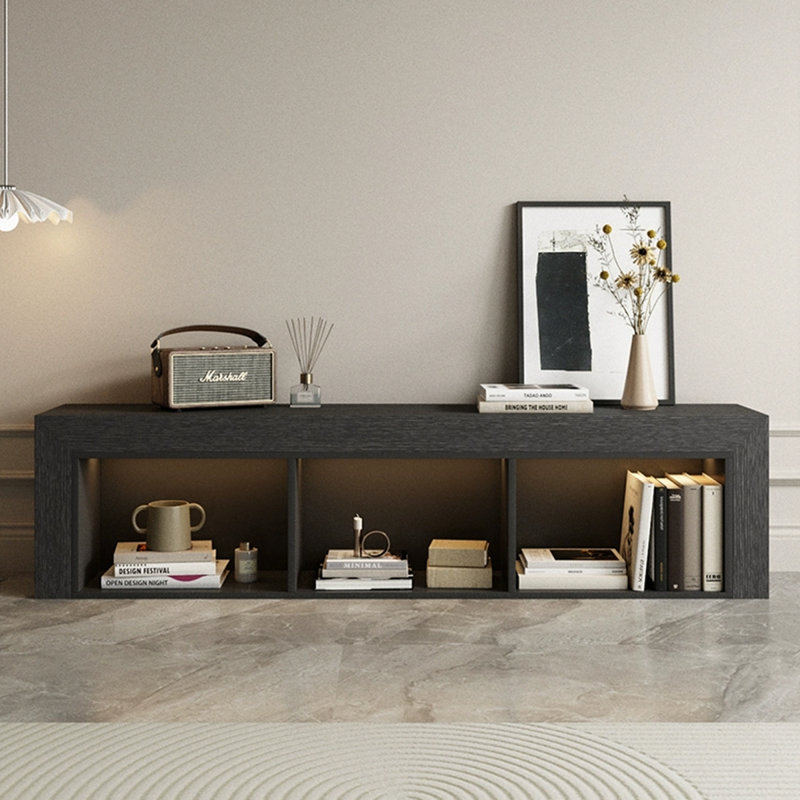 Black Manufactured Wood TV Cabinet Fireplace