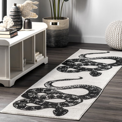 Tapis noir / blanc à imprimé animal pour le salon, la chambre et la cuisine, noir et blanc cassé