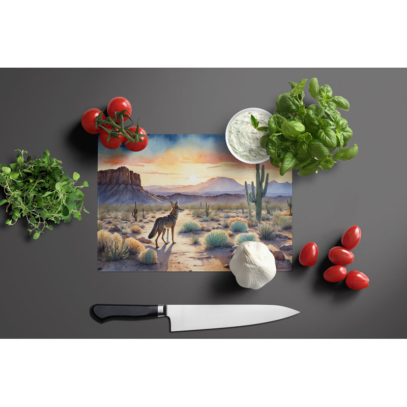Desert Sunset Coyote Glass Cutting Board