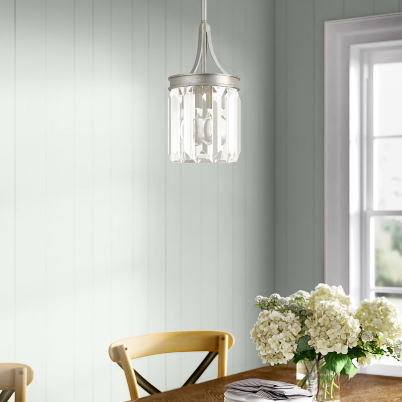 Luminaire suspendu cylindrique à 1 lumière Khairee, Crête argent