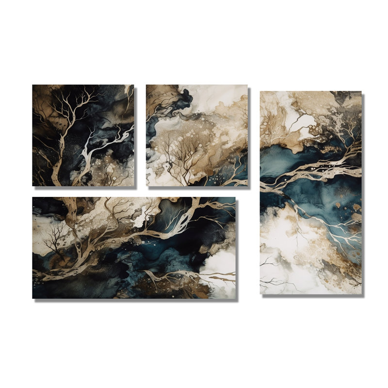 Blue Beige Marbré Dreamscape I - Art mural bleu 4 pièces, Toile tendue, Ne s’applique pas
