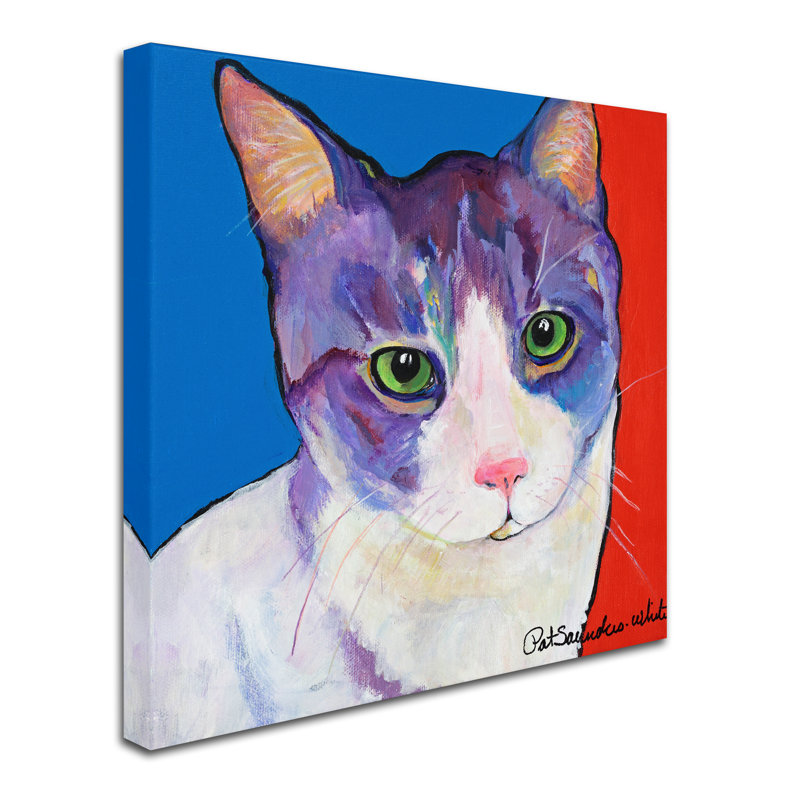 Vibrant Purple and White Cat Canvas Art