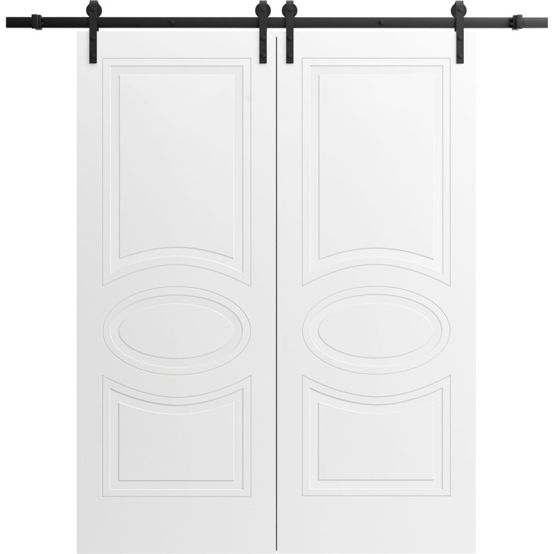 Modern Double Barn Door / Mela 7001 / 13FT Rail Track Set / Solid Panel Interior Doors, 32" x 96", Black