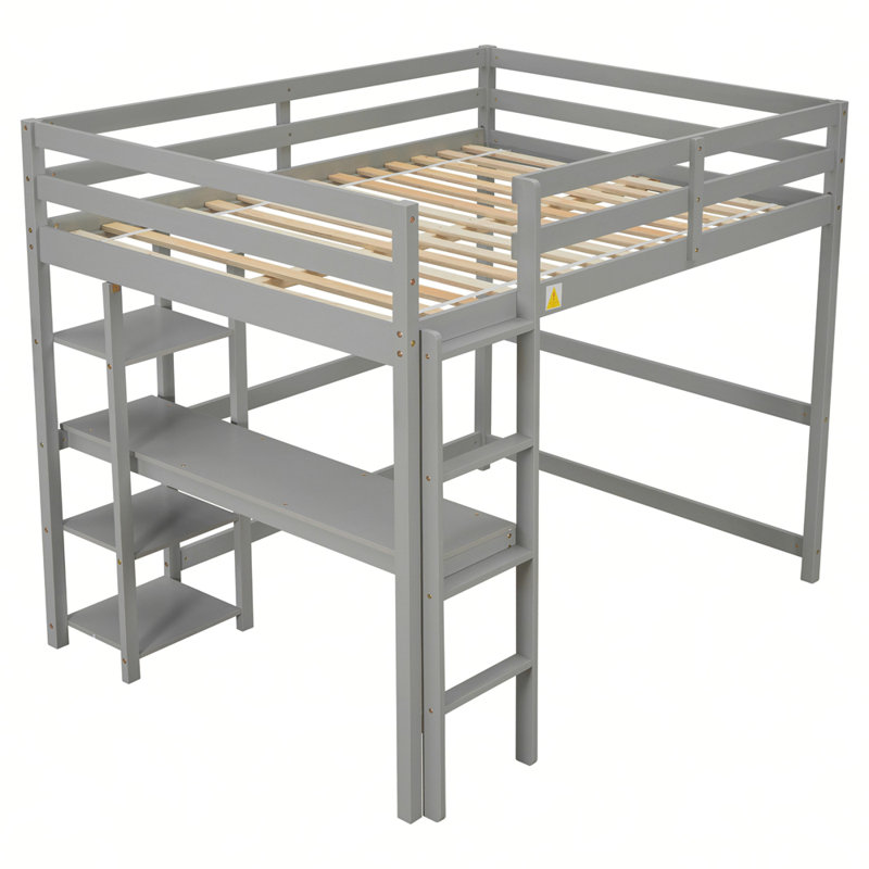 Lit mezzanine avec bureau, tablettes et échelle, Gris