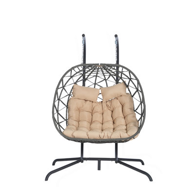 Double chaise à œufs avec support suspendu intérieur et extérieur en osier rotin panier à œufs balançoire chaises hamacs avec coussins résistants aux rayons UV 600 lb pour balcon de chambre