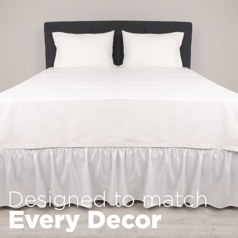 King Size White Cotton Polyester Ruffled Bed Skirt