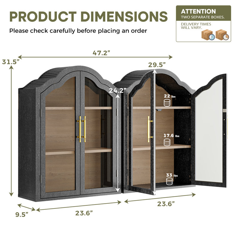 Armoire murale arquée, 31.5" H x 47.5" W x 9.5" D, Noir
