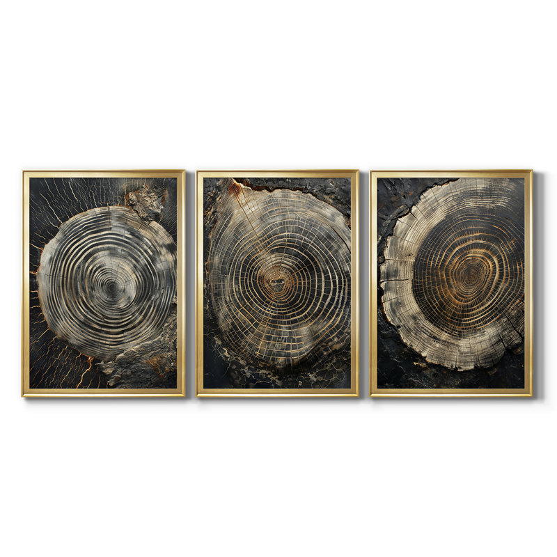 ABSTRACT Series CXCIX - Toile tendue avec châssis sur mesure - 3 pièces, H 27 po x l 39 po, Doré