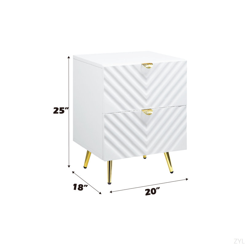 Gaines 2-Drawer Nightstand in High Gloss, White
