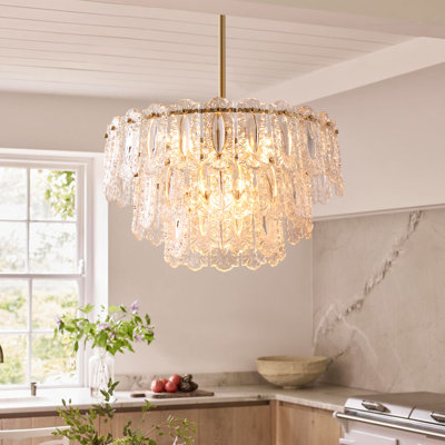 Aurthur Modern Transitional 6-Light Glass Chandelier with Brushed Brass Finish, Adjustable Dimmable Fixture