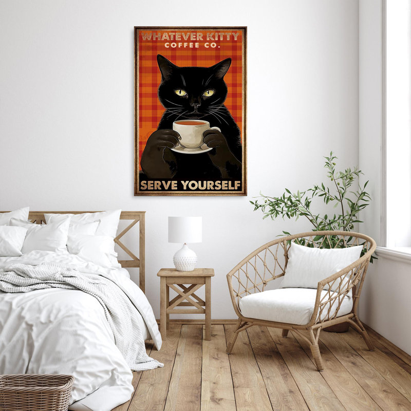 Impression sur toile, "W souhait Kitty Coffee", H 36 po x l 24 po x P 1,25 po