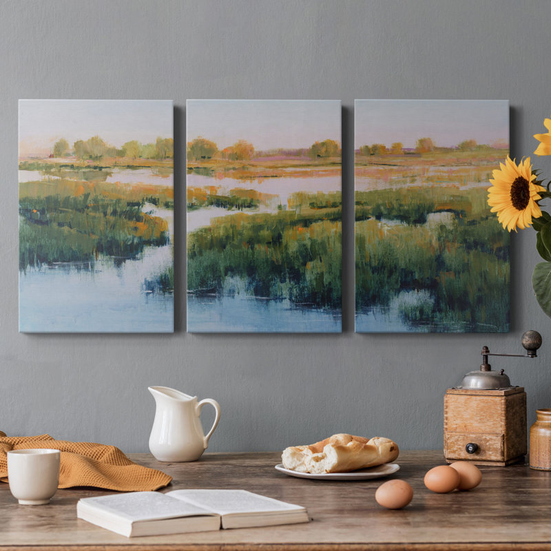 " Marshland View II " 3 - Pieces, 36" H x 72" W x 1" D