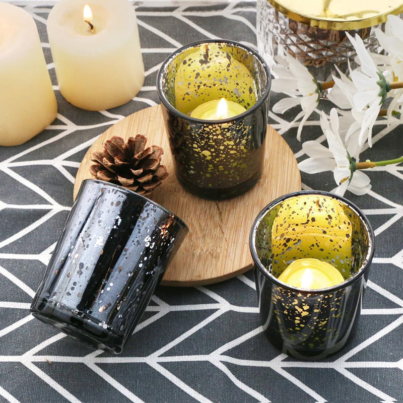 Ensemble de 36 porte-bougies en verre au mercure noir