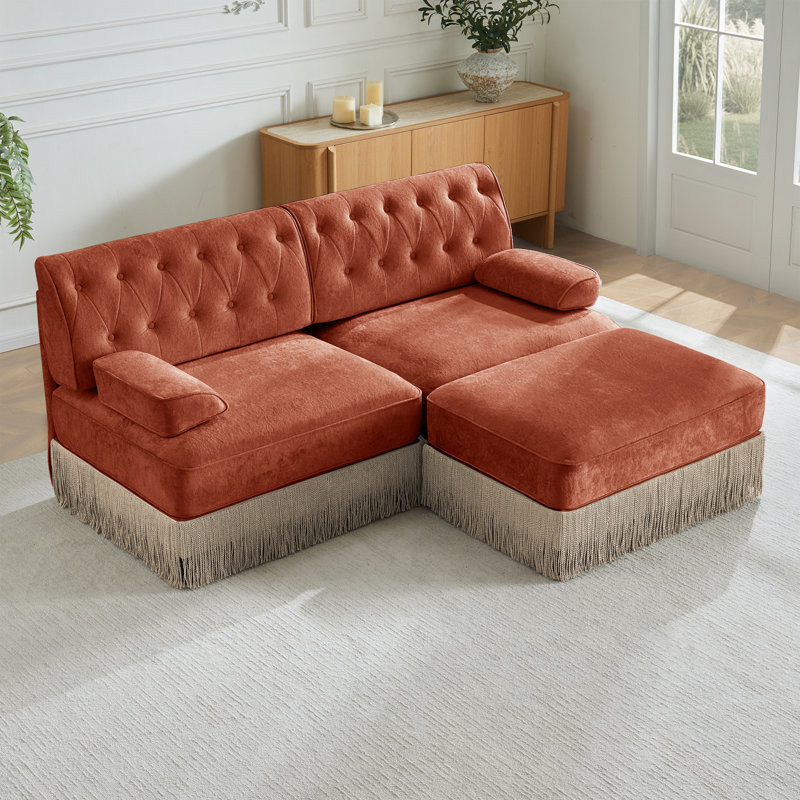 Canapé Chesterfield, H 34,2 po x l 76,6 po x P 60,3 po, 2, Rouge / Brun
