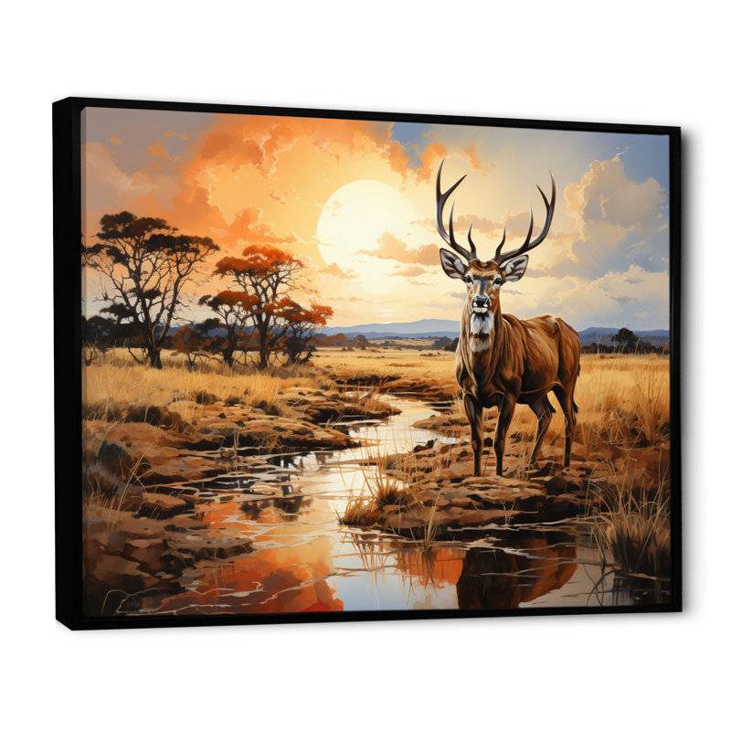 Grand koudou antilope III sur toile, H 24 po x l 32 po x P 1 po, Cadre flottant noir