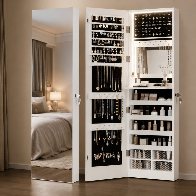 Armoire à bijoux à DEL blanche verrouillable, Blanc