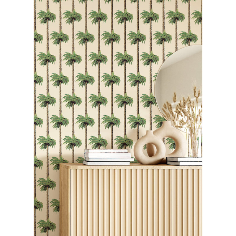 Retro Tiki Palm Trees - Wallpaper, Linen, Non-pasted
