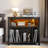 Braeson LED Record Player Stand, Large Media Storage Cabinet Shelves Table with Built-In Power Outle-1834351311