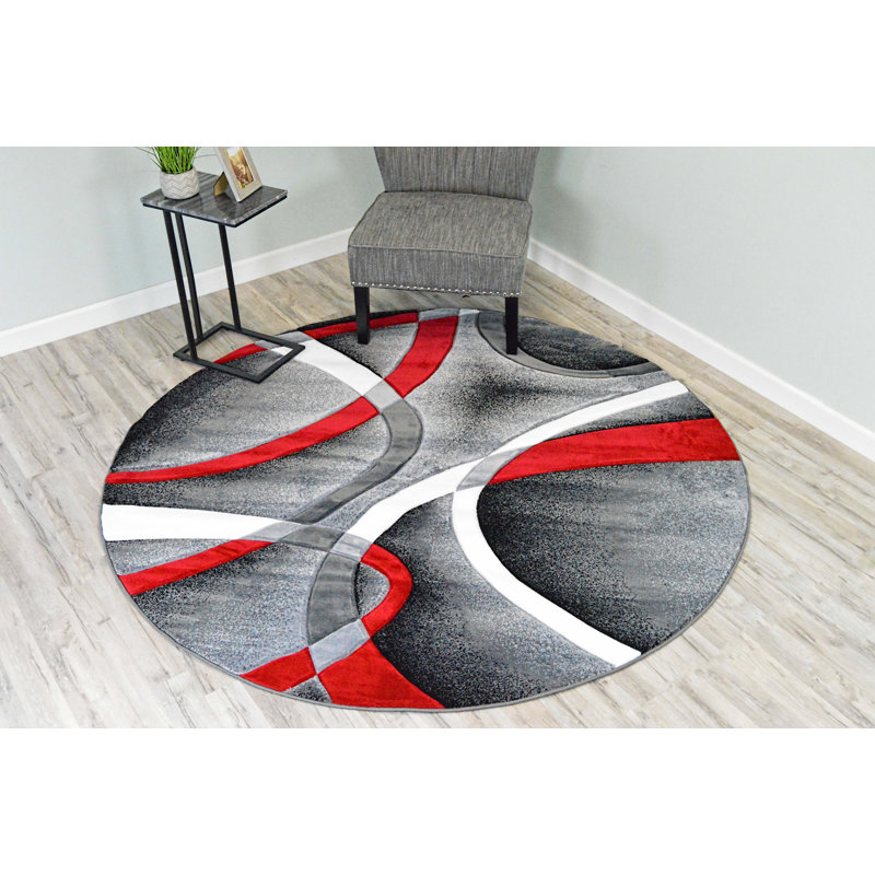 Mccampbell Abstract Area Rug, Round 6'6", Gray/Red