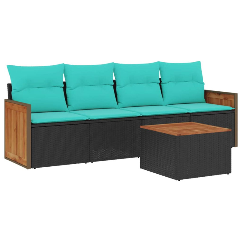  Ensemble de canapé de patio 5 pièces avec coussins en rotin de polyester noir