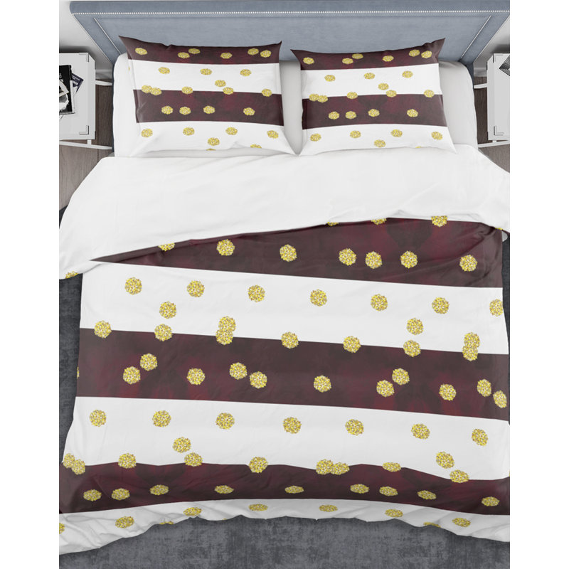 Gold Polka Dot Pattern I - Glam Abstract Duvet Cover Set - Microfiber Polyester, Full/Queen Duvet Cover + 2 Shams