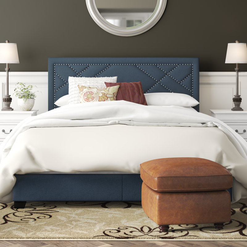 Castlebourne Haston Nailhead Trim Standard Bed, Queen, Blue