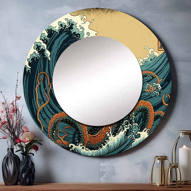 Omotara Red Barn Scenery In Winter V - Barn Landscape Decorative Mirror, White Wall Mirror, Printed Metal Art, 23" x 23"
