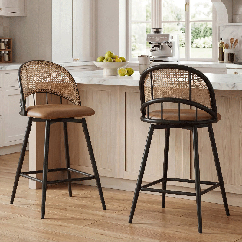 Upholstered Swivel Bar & Counter Stool (Set Of 2), Brown, Black